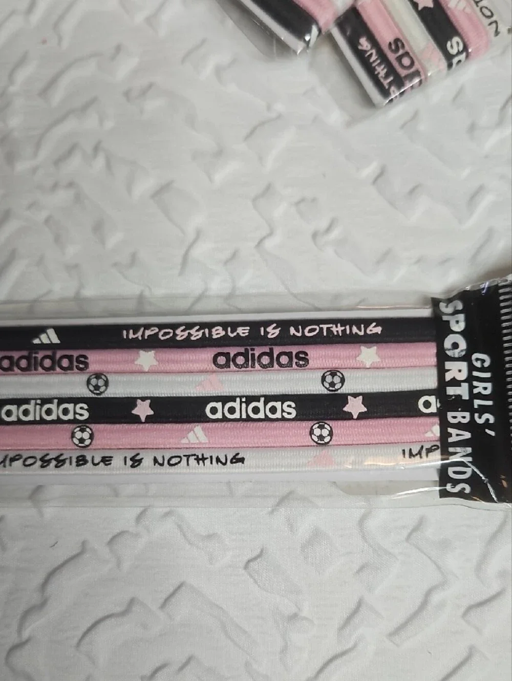 adidas  Girls  Soccer Themed Pink & Black  Sport Hair Bands - 6pack -